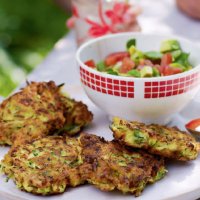Courgette fritters with avocado salsa