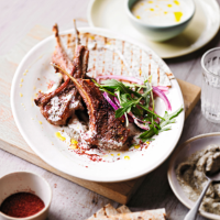 Grilled lamb with aubergine & feta dressing