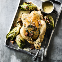 Pot-roasted chicken with bacon & lettuce