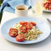 Roasted chilli tomatoes with herby bulgar wheat