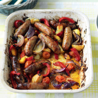 Sausage, potato and red pepper bake