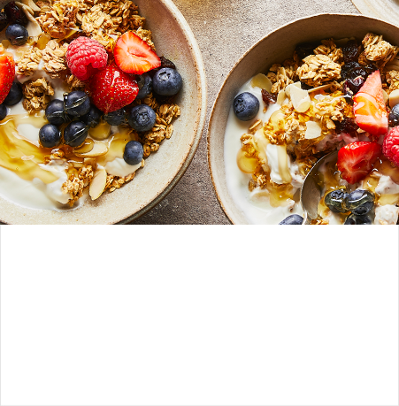 Image of granola, yogurt and fruit bowls