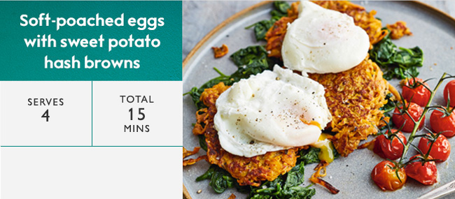 poached eggs with sweet potato hash browns