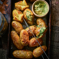 Baby jacket potatoes with smoked garlic butter