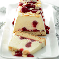 Iced trifle slice with toasted almond topping