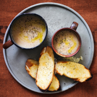 Leek & pancetta soup with cheese croûtes