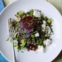 Puy lentils with beetroot and goat’s cheese 