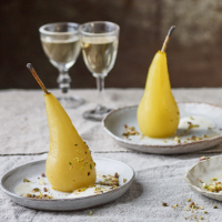 Poached pears with orange blossom