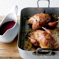 Roast partridge with cranberry and red wine gravy