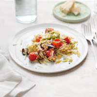 Roasted aubergine with orzo and basil