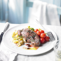 Redcurrant lamb with minted potatoes