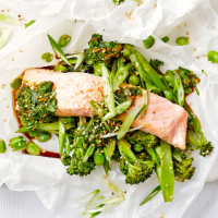 Salmon parcels with Asian salsa verde
