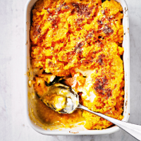 Spinach fish pie with mustard root mash