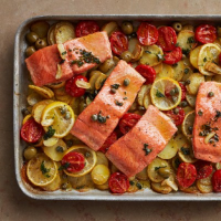 Slow-roasted salmon with tomatoes