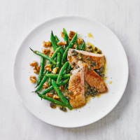 Veal escalopes with caper sauce & green bean salad