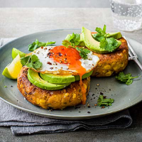 Chipotle pumpkin patties with eggs and avocado
