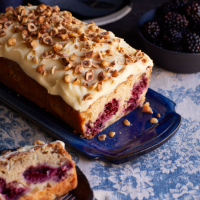 Apple and blackberry loaf with clotted cream icing