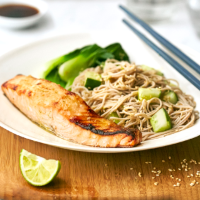 Asian-style salmon with soba noodles and greens