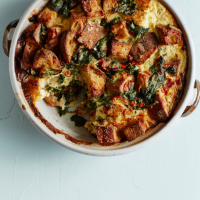 Bacon, cheddar and spinach strata