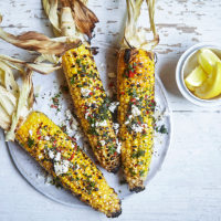 Barbecued sweetcorn with red chilli butter and feta