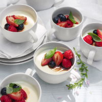 Basil panna cotta with mixed berries