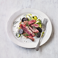 Bavette with beetroot, courgette & horseradish ricotta