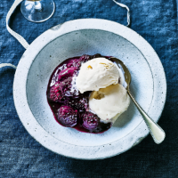 Blackberry & red wine kissel with toasted barley ice cream