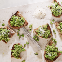 Crushed peas and broad beans on toast