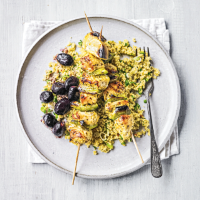 Chermoula chicken skewers with couscous