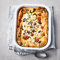 Diana Henry's tomato, goat’s cheese, olive & basil clafoutis