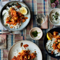Georgina Hayden's Goan fish curry with rice and raita