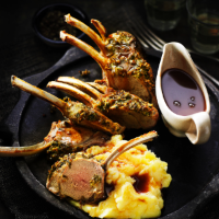 Herb-crusted rack of lamb with redcurrant gravy