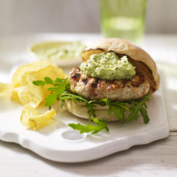 Home-made chicken burgers with avocado mayo