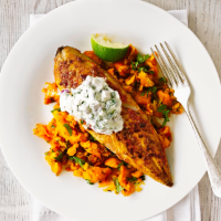 Indian spiced mackerel with carrot mash