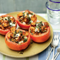 Jack Hawkins tomatoes stuffed with goat’s cheese, mint and capers