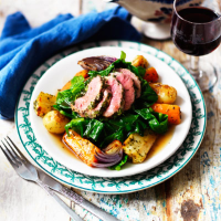 LOVE life herby lamb with roasted roots and wilted greens