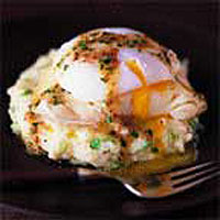 Mustard mash with smoked haddock and poached eggs