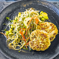 Japanese miso fishcakes with noodle salad