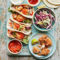 Monkfish tacos with red cabbage slaw