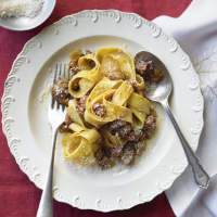 Pappardelle with sausage, chestnuts and cranberry