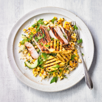 Pork medallions with griddled pineapple & quinoa salad