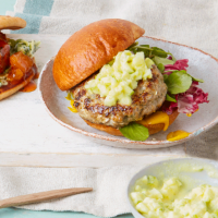 Pork and herb burgers with apple slaw