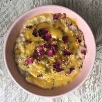 Mango and Passion Fruit Porridge (with Rose Petals)