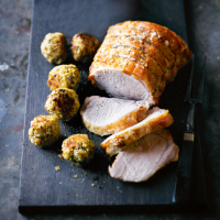 Roast pork with shallot and apple stuffing