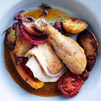 Roast chicken with chorizo, peppers and tomatoes