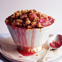 Rhubarb and apple crumble with walnuts