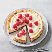 Baked raspberry, white chocolate & lemon cheesecake