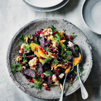 Pomegranate molasses roasted beets with oranges, walnuts, dill & labneh