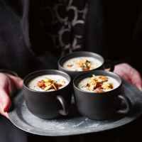 Stilton and celeriac soup with pancetta and apple croutons