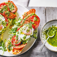 Slow-roasted tomatoes with chorizo & poached eggs